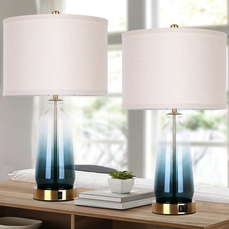 Mercer41 Ourania Glass Dimmable Table Lamps with AC Outlet USB A